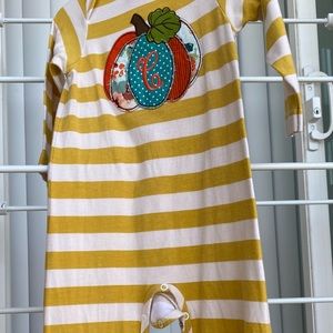 “C” Monogram Pumpkin/Fall Ricrac & Ruffles Romper
